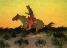 Against the Sunset by Frederic Remington Western Cowboy On Horseback  18x13 - £31.64 GBP