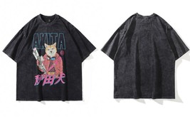 Oversize  Tshirt Hip Hop Funny  Japanese Akita Dog Print Vintage Tee Shirts Stre - £75.89 GBP
