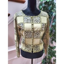 Green Animal Print Suede Leather Patchwork Crochet Jacket Size L - $44.55