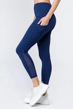 Yelete Blue High Waist Mesh Leggings with Moto Pockets Size Medium - $29.00