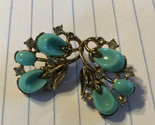 BEAUTIFUL  SIGNED Spray TRIFARI CLIP ON EARRINGS WITH TURQUOISE STONES-M... - £64.46 GBP