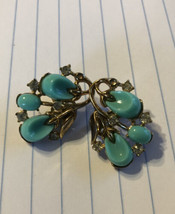 BEAUTIFUL  SIGNED Spray TRIFARI CLIP ON EARRINGS WITH TURQUOISE STONES-M... - $80.64