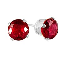 14K White Gold Finish Round Cut Red Ruby Solitaire 4-PRONG Stud Earrings - £58.23 GBP