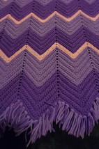 Crocheted Afghan Blanket Throw Chevron Purple Pink Handmade 43X61 Barbiecore - £22.51 GBP