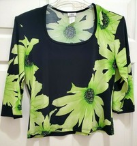 CDW Womens L Top Black Green Floral Creative Design Works - £16.29 GBP