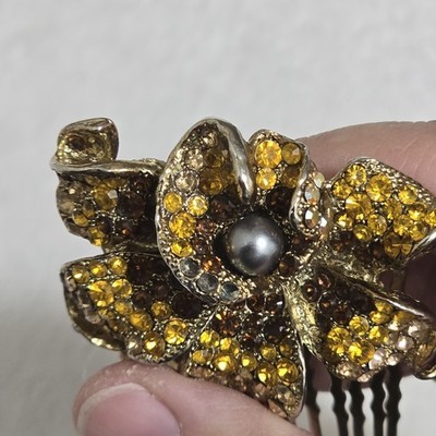 Soho Style Floyster Gold Tone Rhinestone Hair Comb 2 X 2.6" READ Item image 4
