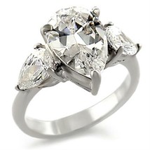 Teardrop Cut Clear CZ Engagement Ring April Birthstone .925 Sterling Silver - £20.78 GBP