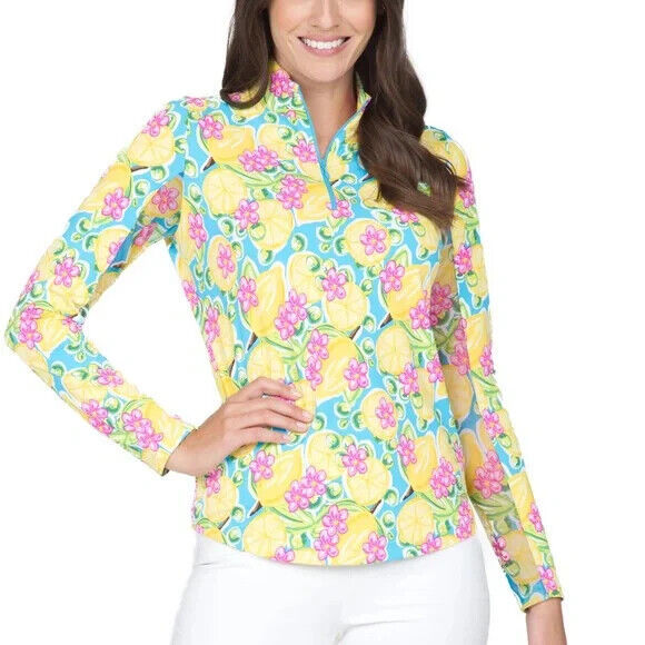 NWT Ladies IBKUL CALISTA TURQUOISE MULTI Long Sleeve Mock Golf Shirt M L XL XXL