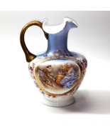 Antique Victorian 10&quot; Pitcher Water Jug Victorian Ladies Sky Blue Floral... - $42.35 CAD