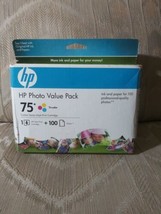 HP Photo Value Pack 75 Tri-color 1 Inkjet Print Cartridge &amp; 100 Sheets Photo... - £15.87 GBP