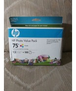 HP Photo Value Pack 75 Tri-color 1 Inkjet Print Cartridge &amp; 100 Sheets P... - £15.56 GBP