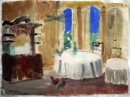 STOUTENBURG c1950 German Expressionist MCM Watercolour Exotic Interior  - £195.12 GBP