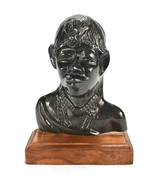 Vintage Heavy Cast Metal TRIBAL Head Bust Statue Figure Art Wood Base 6.5&quot; - $927.73 MXN
