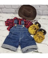 Build A Bear Clothes Overalls Flannel Shirt Boots Cowboy Hat Lumberjack ... - $34.64