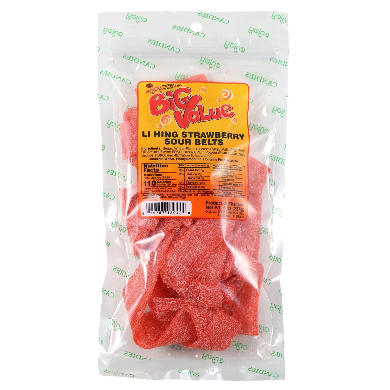 Enjoy Li Hing Strawberry Sour Belts 8 Ounce