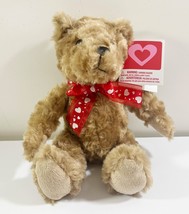 Valentine&#39;s Teddy Bear Plush Stuffed Animal Brown Red Bow - $15.47