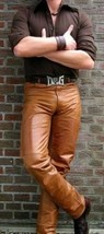 MEN&#39;S BROWN Real Cow Leather pant Jeans and Style Bikers Pants Antique Cuir - $129.99