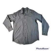 Van Heusen Studio Men&#39;s Large Tall Blue Black Striped Button Up Dress Shirt - £11.16 GBP