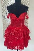 Red Off-the-Shoulder Lace Multi-Layers Appliques Sequins Homecoming Dress - £102.29 GBP