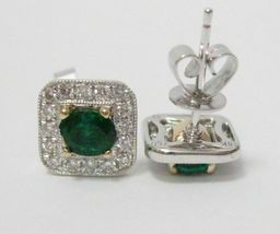 2.20Ct Round Cut Green Emerald Diamond Halo Stud Earrings 14K White Gold Finish - £60.30 GBP