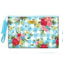 Pioneer Woman Sweet Rose Cosmetic Blue Tote Makeup Bag Wristlet Travel Wallet - £17.27 GBP