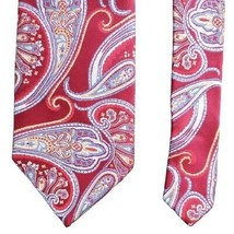 Forsyth FOC Mens Necktie Tie Paisley Red Blue Gold Hand Sewn Silk 59&quot; China Made - £6.17 GBP