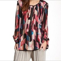 Anthropologie The Odells Multicolor Silk Geometric Print Blouse Size Small - £14.21 GBP