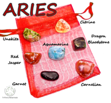 ARIES ~ Mini Zodiac Healing Crystals ~ Pocket Stone Set ~ Astrology Gift - £11.38 GBP