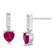 1.2CT Simulated Ruby &amp; Diamond Heart Line Drop Stud Earrings White Gold Plated - £36.67 GBP