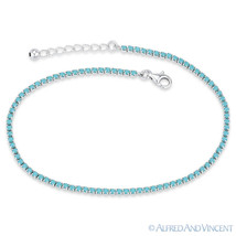 2.3mm Turquoise Nano CZ Crystal .925 Sterling Silver Sliding Lock Tennis Anklet - £26.05 GBP
