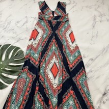 Maeve Anthropologie Maxi Dress Size M Blue Orange Geometric Print Jersey Stretch - $24.74