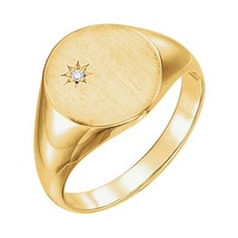 Authenticity Guarantee 
14K Yellow Gold Diamond Starburst Round Signet Ring - £1,181.53 GBP