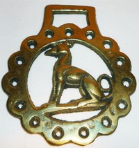 VINTAGE SOLID BRASS HORSE SADDLE HARNESS BRASS MEDALLION GREYHOUND DOG - $24.00