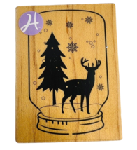 Vtg Hampton Arts Mason Jar Pine Tree Deer Snowflakes Rubber Stamp PS0987 Globe - £10.21 GBP