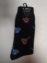 New K. Bell Men&#39;s Socks Black with All Over Blue &amp; Red Electric Guitars Pattern - £10.17 GBP