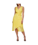 DKNY Womens Yellow Polkadot Chiffon Midi Fit &amp; Flare Dress Sleeveless Si... - $76.18 CAD