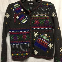 Designers Originals Studios Ho Ho Ho Black Christmas Sweater Up Cardigan... - £6.69 GBP