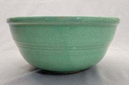 Antique Green Stoneware Mixing Bowl 9&quot; Ribbed Unmarked - £16.83 GBP