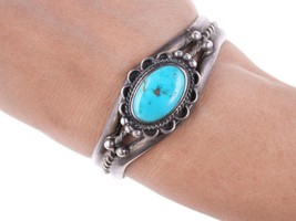 c1950&#39;s 6.25&quot; Navajo silver and turquoise twisted wire bracelet - $267.30