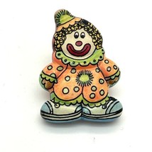 Clown Pin Happy Smiling Orange And Green Ceramic Clown - £3.87 GBP