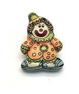 Clown Pin Happy Smiling Orange And Green Ceramic Clown - £3.88 GBP