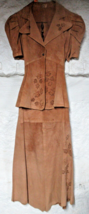 Vintage Boho Camel Color Suede Leather Shirt/Skirt Set - £227.91 GBP