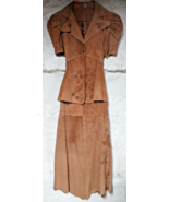 VINTAGE BOHO Camel Color Suede Leather Shirt/Skirt Set - £228.18 GBP