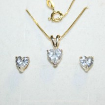 Heart Pendant Necklace Matching Stud Earrings Set 14k Yellow Gold over 9... - $65.16