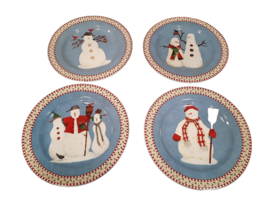 Set of 4 Sakura Debbie Mumm Snowman Lunch Salad Dessert Plates 8 1/4&quot; - $19.54