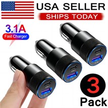 3Pack 2 Port Pd Usb-C Fast Charging Car Charger Adapter For Iphone For Samsung - £17.29 GBP