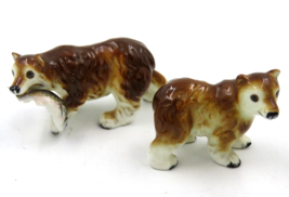 VTG Bone China Miniature Brown Bear w/ Fish Family of 2 Figurines Japan - £11.86 GBP
