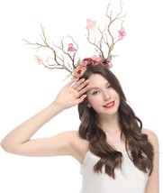 Deer Antler Headband Reindeer Antler Headband with Flowers Woodland Fairy Costum - £26.52 GBP
