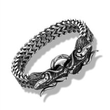 New Trend Gothic Punk Dragon Heads Mens Bracelets Stainless Steel Link Chain Bra - £29.91 GBP