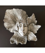 Nature Girl Green Boy Leaf Face Sculpture Home Plaque Stone Wall Decor - $34.65